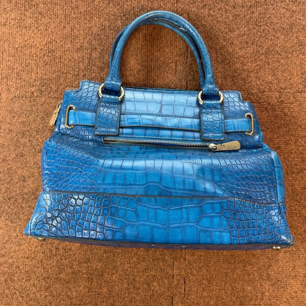 Anais Gvani New York Blue Croc Embossed Satchel Handbag Gold Hardware rare cool